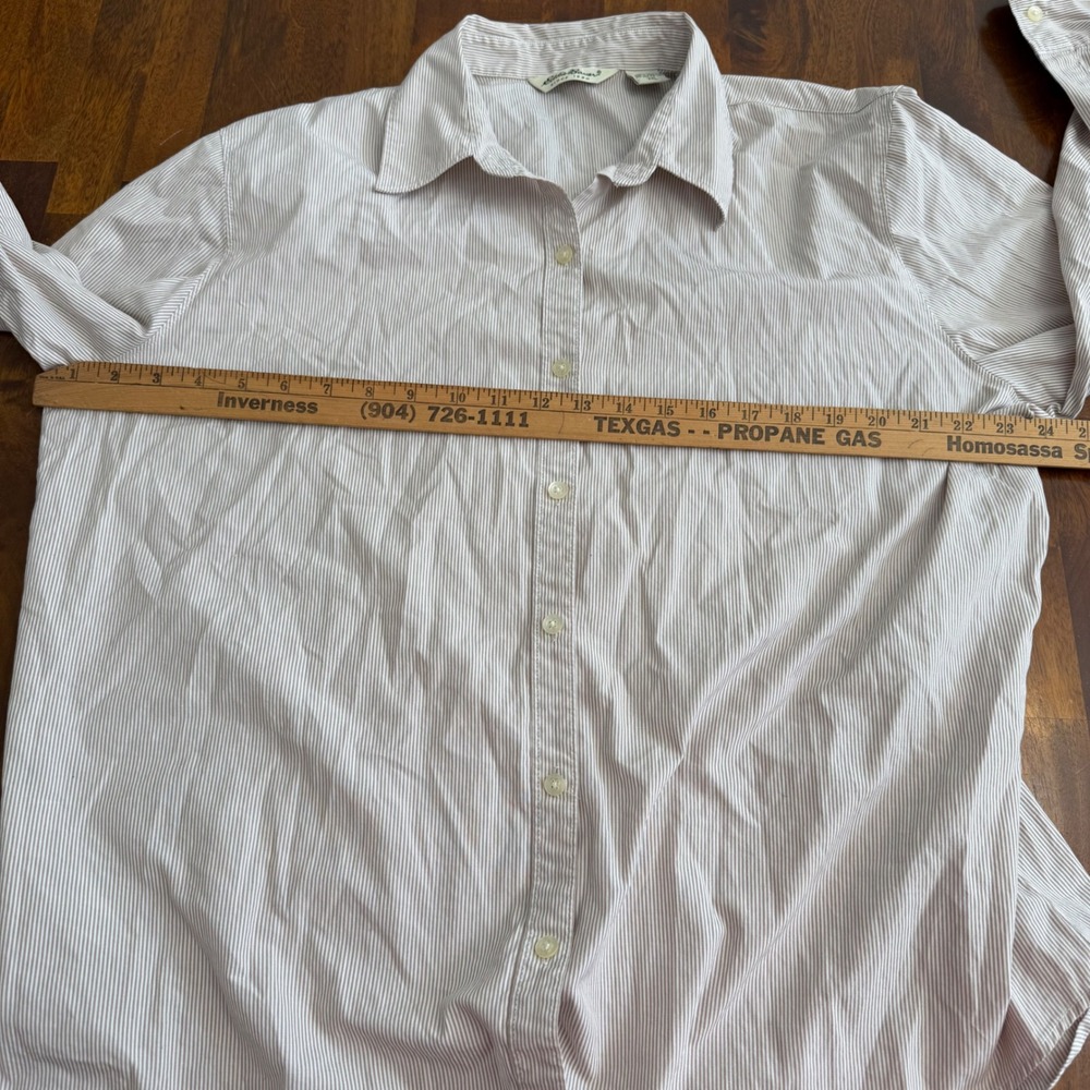 Eddie Bauer Womens XXL Tan White Striped 100% Cotton Button Down Shirt - Picture 5 of 8